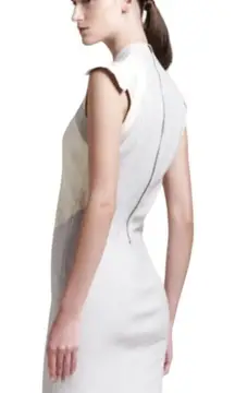 Helmut Lang Dress‎ Women 10 Gray Cream Blistered Leather Panel Sheath Mini