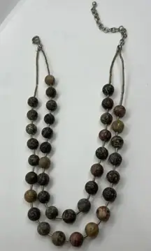 Chicos Double String Fashion Beaded Earthtones Necklace Extender Chain C…‎