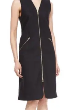 Rag & Bone Wool Zip Front Sleeveless V-Neck Dress 8 Black Gold Modern Careerwear