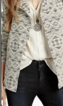 Lucky Brand Knit Blazer Jacket Aztec Tribal Western Boho Gray Size Medium M