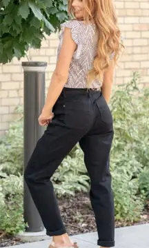 Judy Blue High Waist Double Roll Cuff Jogger Jean in Jet Black Size 7/28