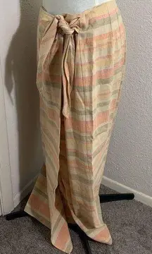 Talbots vintage striped linen wrap, maxi skirt. pink orange, green yellow 14