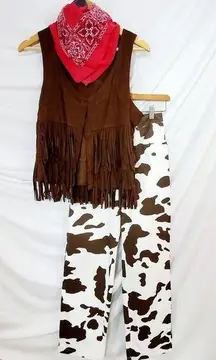 Princess Polly Western Cowgirl Costume w/  BE WILD PANTS WHITE/BROWN, size S set