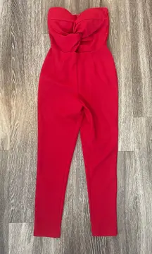 Womens  Red Strapless Jumpsuit - S