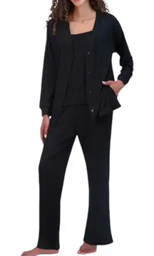 Live2Lounge Ladies 3-piece Lounge Set Pants Tank Cardigan Black