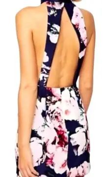 Finders Keepers Dress Women XS Blue Floral Print Halter‎ Neck Illuminati Mini