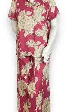 Evan-Picone Two Piece Dress Wrap Skirt Top Matching Floral Faded Red Size 10 Med