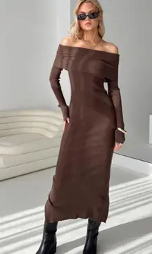 Brown Off The Shoulder Dress