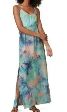 LOUNA Blue & Green Tie Dye Circle Cut Outs Mid Waist Mid Slit Maxi Dress size XL