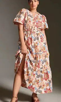 Anthropologie Somerset Tiered Smocked Waist Cotton Maxi Dress Orange Floral 1X