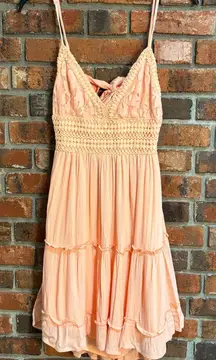 Jolie & Joy womens lace tiered empire waist dress peach L
