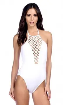Kenneth Cole lattice high neck swimsuit. NWOT