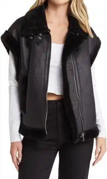 3636. Blank NYC Sherpa and Leather Oversized Vest in Night Watch Sz M