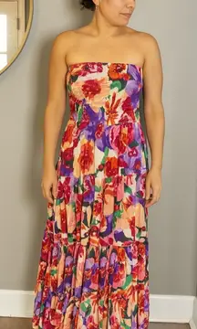 Abel The Label Floral Strapless Maxi Dress – Smocked Bodice Size M