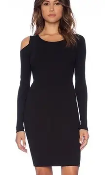 LNA black ribbed cutout shoulder long sleeve dress