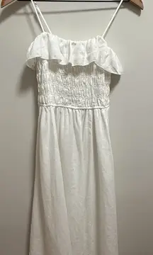 Coastal cowgirl Aritzia white linen smocked maxi dress summer vacation XS NWT