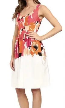 Calvin Klein Floral Sleeveless Scoopneck Fit‎ Flare Cotton Dress Size 12 Pockets