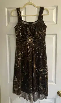 Brown tan and cream dress with beads