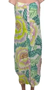 Mara‎ Hoffman Floral Cami Strap Midi Dress Size SMALL Button Up Front