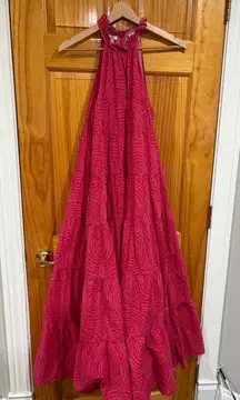 Rhode Julia Tiered Halter Maxi Dress Pink Red Printed 100% Cotton Size L