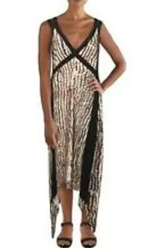 BCBGMAXAZRIA Black Printed Criss-Cross Back Hi-Low Midi Dress XS
