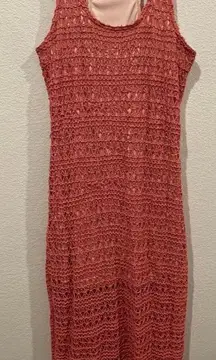 Crochet Sleeveless Salmon Pink Maxi Dress