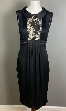 J. Mendell vintage dress 1920's black sleeveless center lace panel beaded size 6