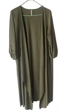 Gilli Size Large Green Faux Suede Open Front Duster Long‎ Cardigan Top