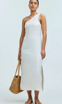 Madewell One Shoulder Midi Dress Linen Blend Lighthouse Minimalist US 4 NWT
