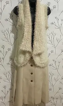 Beige Button-Down faux leather Skirt