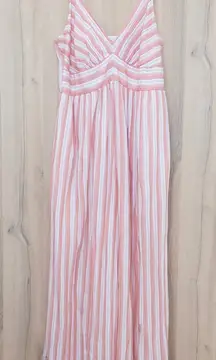 American Eagle Womens Jumpsuit Size L Pink Stripe Maxi Boho Summer Resort Chic