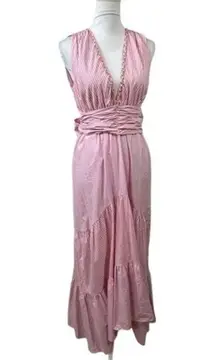 MISA Los Angeles Pink Pinstripe Kensie Tiered Maxi Dress Anthropologie Boho NWT