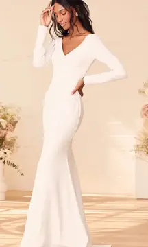 NWOT Lulus Feeling of Forever White Long Sleeve Mermaid Dress Wedding Bride XL