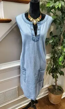 Speed Control Women's Sky Blue Denim Cotton Sleeveless Knee Length Dress Size 1X