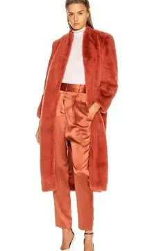 NWT Michelle Mason Womens Size 0 Faux Fur Coat Red Orange Dune Heavyweight Warm‎