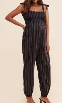 Hatch Maternity Jojo Black Tie Strap Smocked Jumpsuit