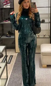 NWT Zara Green Sequin SET ( blouse and pants )