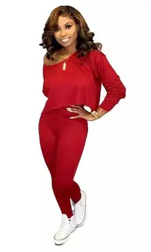 Women 2 Piece Outfits Long Sleeve Off Shoulder Crop Top Pants Se