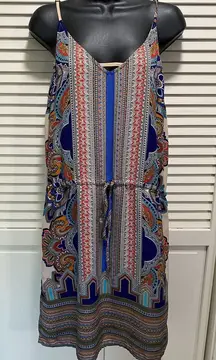 Lucy & Laurel Paisley Straps Elastic Tie Waist Midi Lined Dress Size 10‎