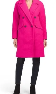 Bcbg Maxazria Double Breasted Boucle TEDDY Coat Jacket Bright Pink Size M NEW