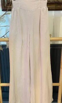 Vintage Havana Cream Wide Leg Cotton Gauze Pants Eyelet Back Pockets Sz S 💚🍄