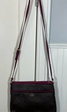 Coach Outlet Brown and Pink Large Crossbody‎ Bag with Signature Design Luxury