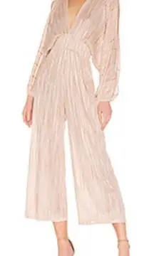 MISA Los Angeles Zoza Jumpsuit Pink Blush Stripe Metallic Medium Smocked Waist M