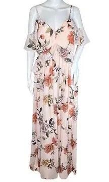 Lulus  Dress Womens Large Pink Blush Floral Flower Maxi Dress Bridesmaid Formal