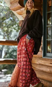 NWT Free People Movement Game Day Printed Pants- Meadow Red Combo