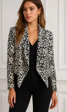 Yumi Kim Open Front Draped Silk Blazer Jacket Large Black White Corpcore Career