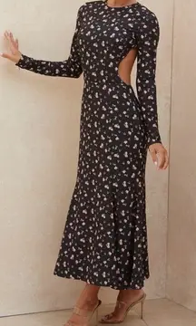 NWOT House Of CB Octavia Backless Dainty Floral Print Midi Dress Black Size XS