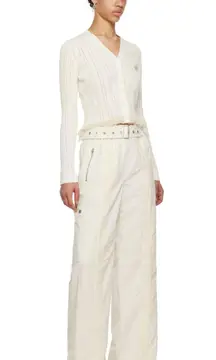 White Wide Leg Cargo Belted Trousers Pants L