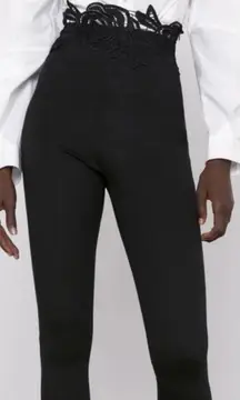 Zara‎ Contrast Waistband Leggings Crochet Waist Black Size Small