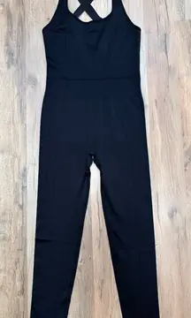 Seamless Black Compression Bodysuit Jumpsuit Criss Cross Back M